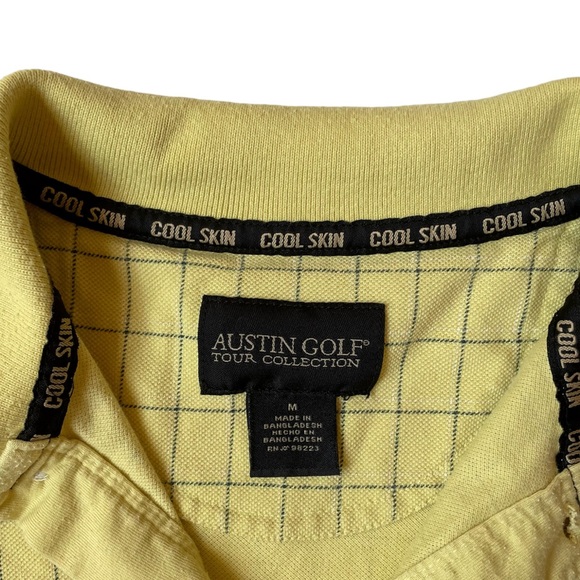 Men’s Austin Golf Tour Collection Golf Polo Shirt Yellow Grey Checkered - Size M - Picture 5 of 5